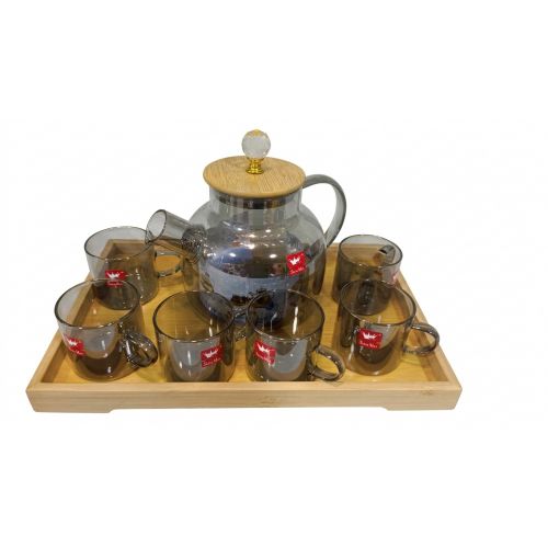 Heat Resistant Glass tea set with Wooden Tray